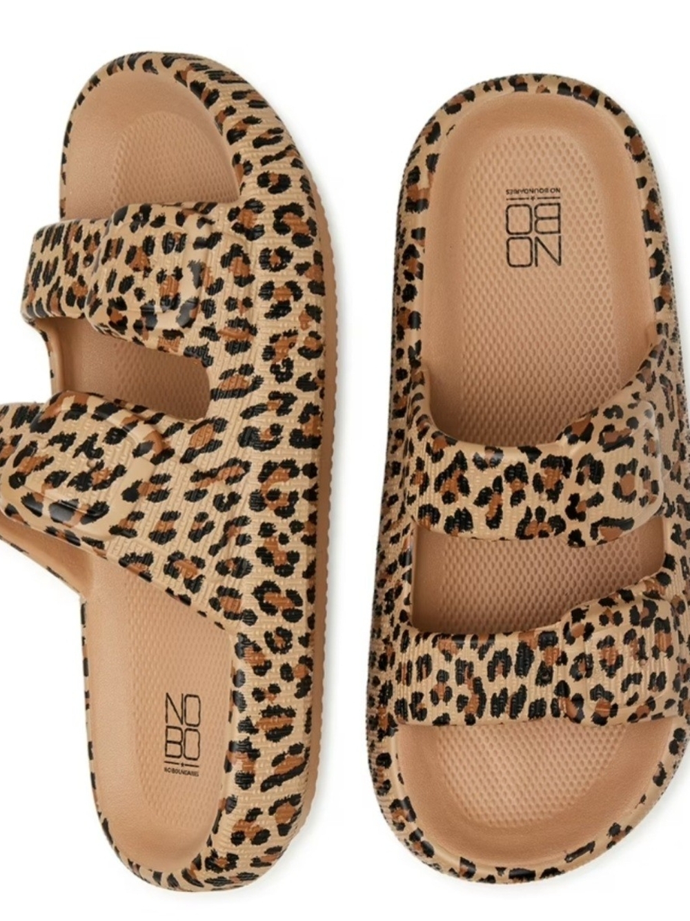 NOBO Leopard-Pattern Tan Double-Strap Slide Sandals